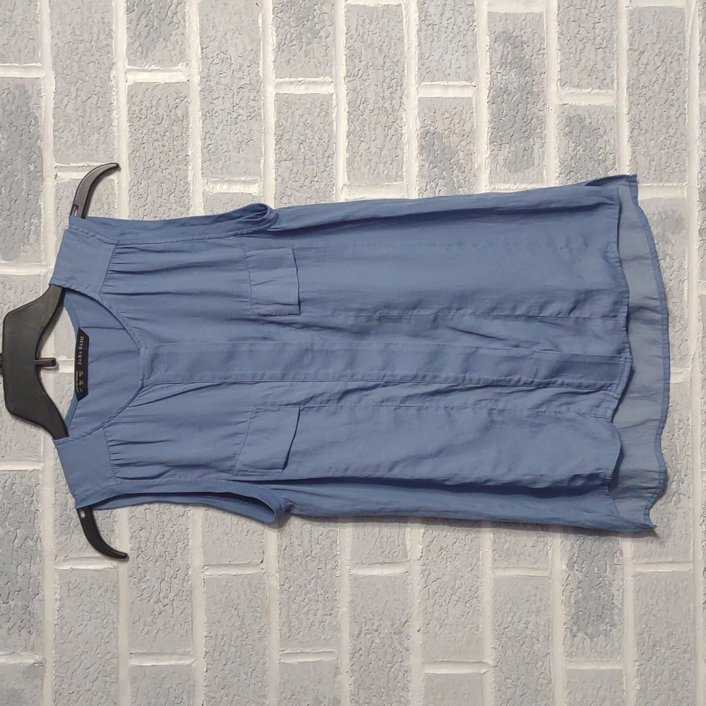 Zara Basic Women's Ocean Blue Silk Like Button Down Tank Top Muscle Tee Size XS